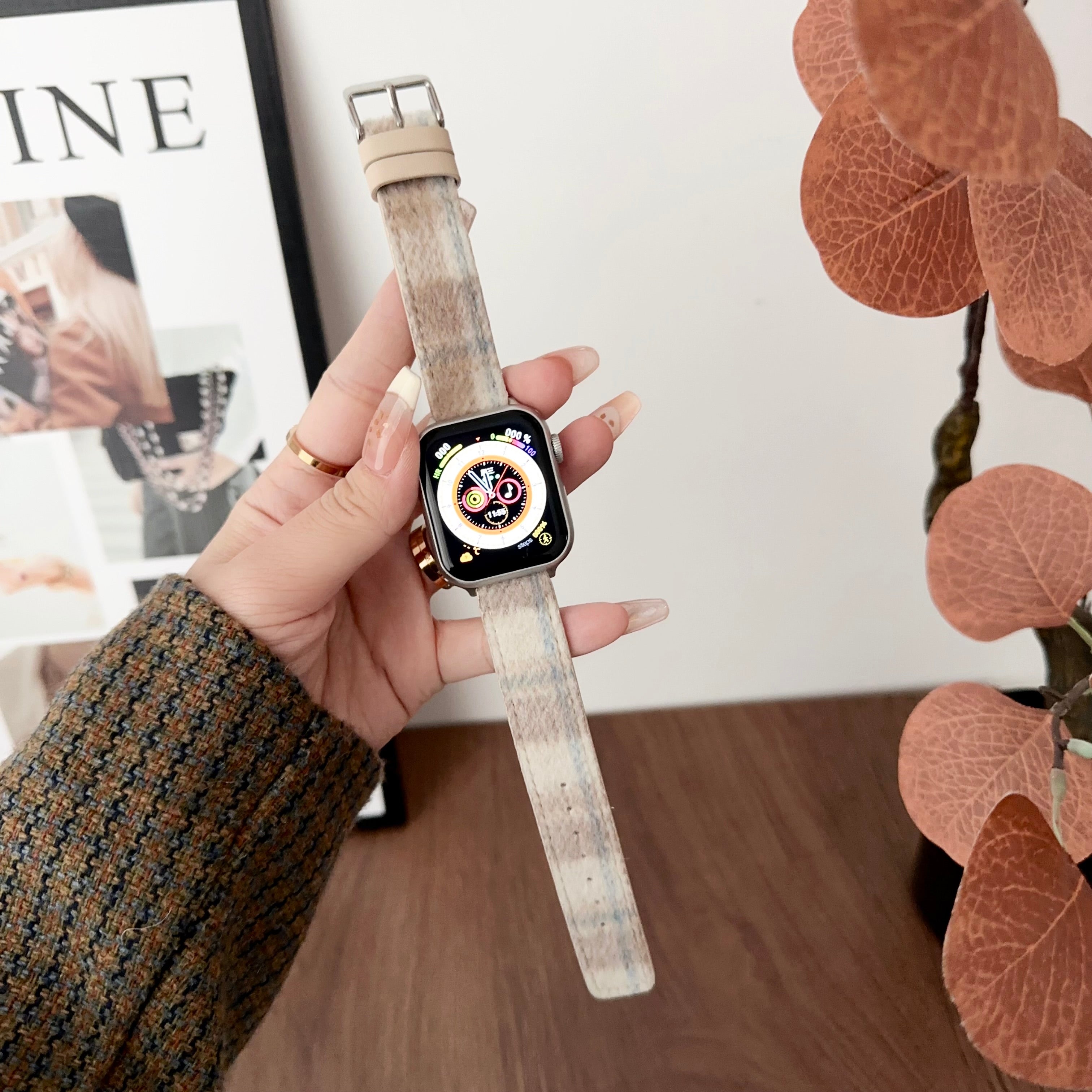 For Apple Watch Series 9 8 7 41mm / 6 5 4 SE (2023) SE (2022) SE 40mm / 3 2 1 38mm Woolen Watch Band - Pink Purple For Apple Watch Series 9 8 7 41mm / 6 5 4 SE (2023) SE (2022) SE 40mm / 3 2 1 38mm Woolen Watch Band - Pink Purple